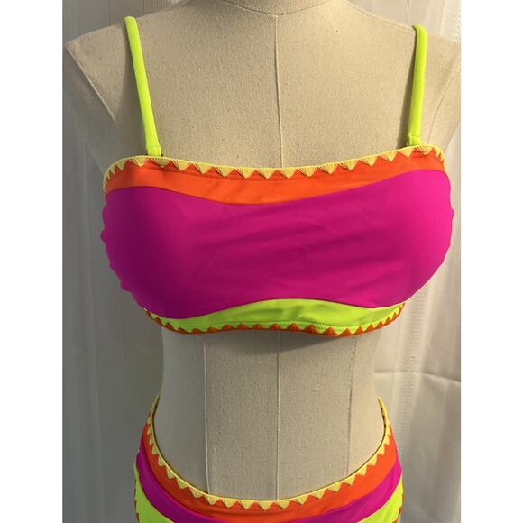 Sexy body 2-piece Color Block ,High Cut,Mid Waisted,Bandeau Adjustable Straps M - Picture 4 of 14